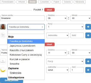 Wygląd formularza do tworzenia własnego planu - STG PrzepisDiety